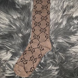 GG Lamé beige tan & brown shimmering long socks